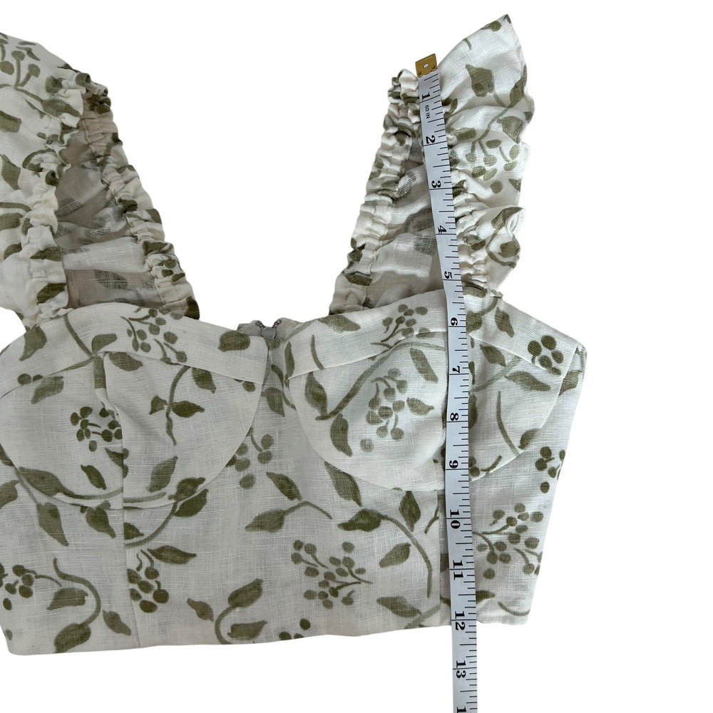 Reformation Junie 100% Linen Crop Top in Cypress Green Floral Print SZ 2 Boho - Picture 7 of 7